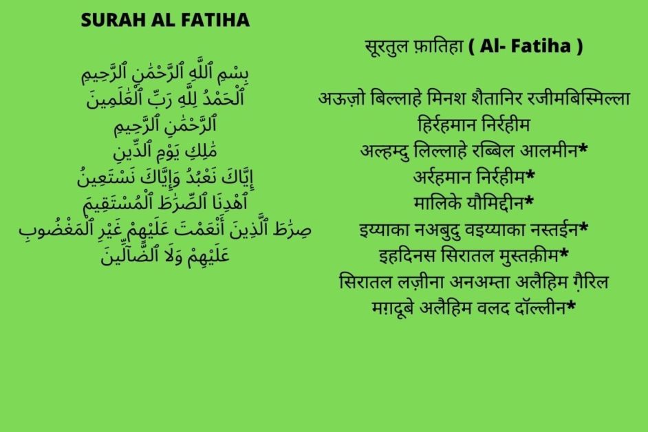 Quran In Hindi -Surah Al Fatiha In Hindi